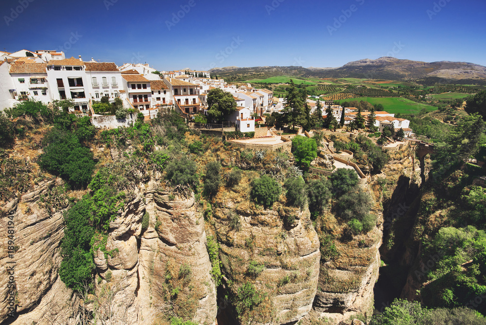 View of Ronda village, one of the famous white villages (Pueblos Blancos) of Andalucia, Spain