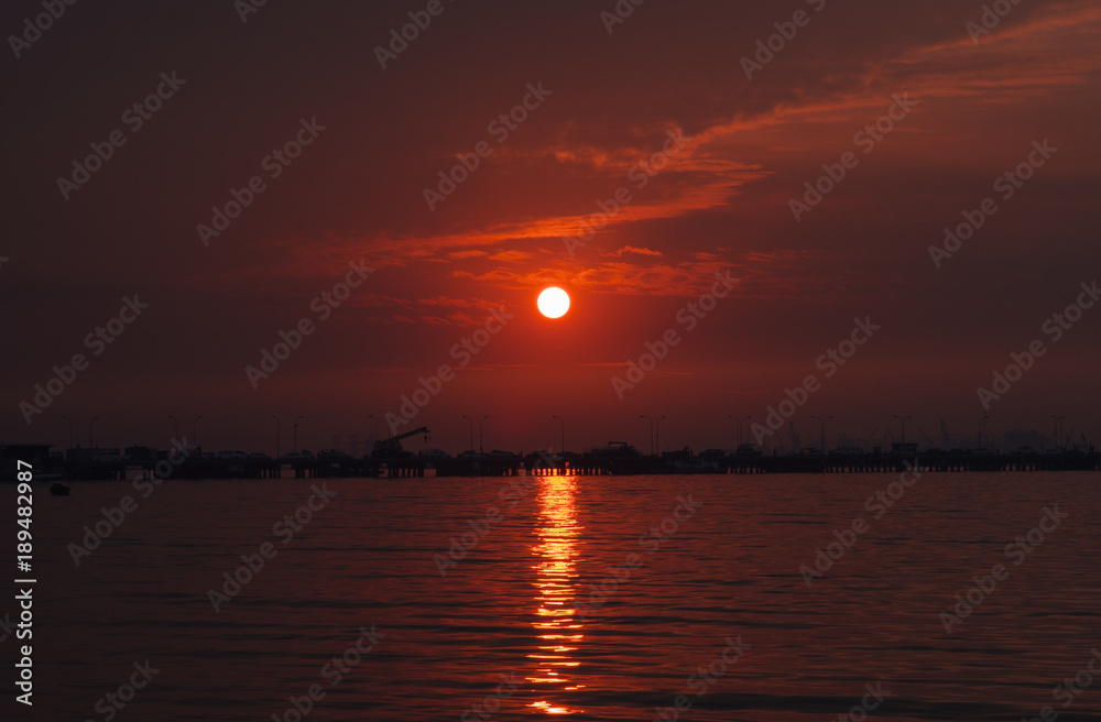 Colorful of sunset on sea scape background
