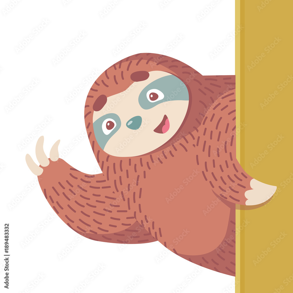 Obraz premium cute hand drawn cartoon vector sloth . colorful animal illustration