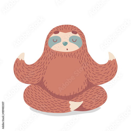 cute cartoon sloth sitting in yoga pose. cartoon animal vector illustration.unique hand drawn vector illustration with sloth.