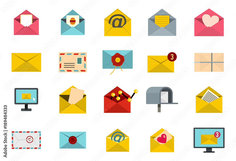 Letter icon set, flat style