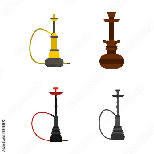 Hookah icon set, flat style