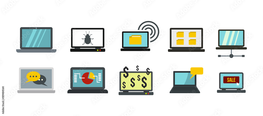 Laptop icon set, flat style Laptop icon set, flat style