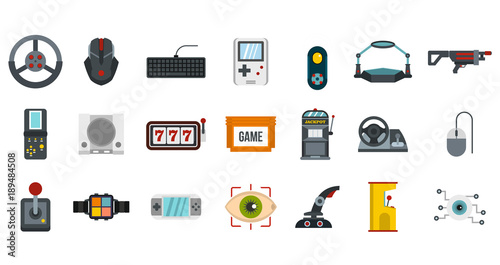 Video game icon set, flat style