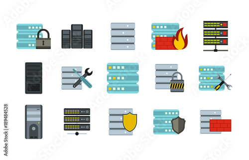 Server icon set, flat style