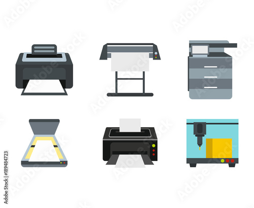 Printer icon set, flat style