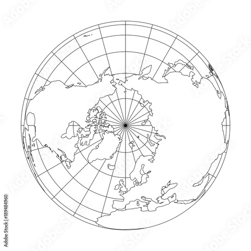 Outline Earth globe with map of World focused on Europe. Vector illustration.