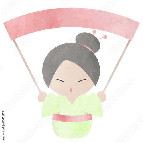 KOKESHI DOLL IN WATERCOLOR EFFECT