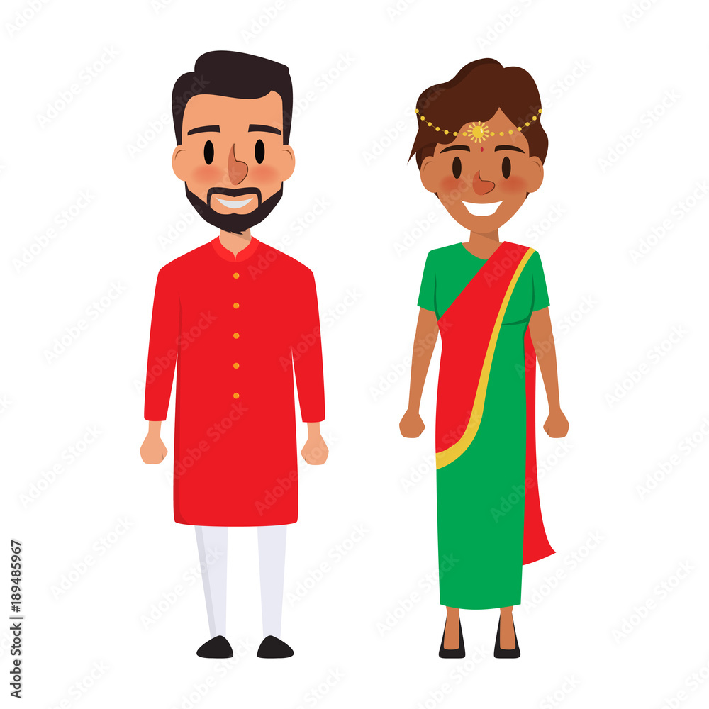 Indian character couple of different culture standing.