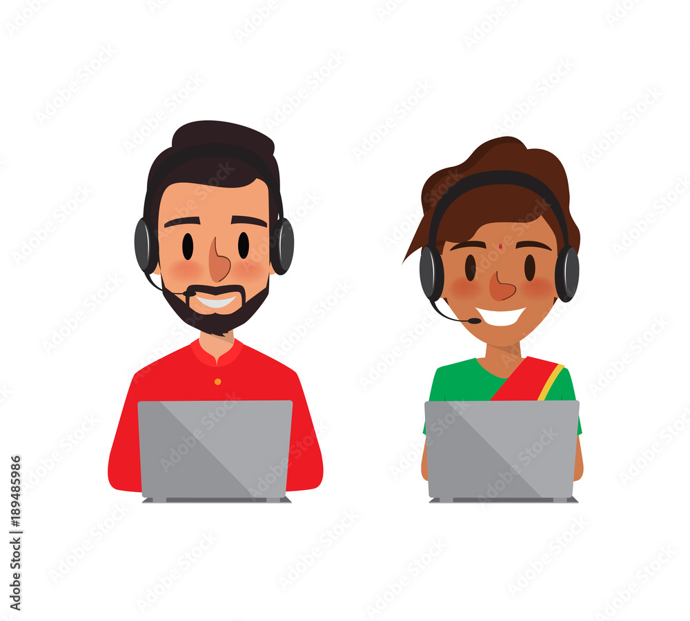 Customer service of indian man and woman. illustration vector of indian call center people. Customer service of indian man and woman. illustration vector of indian call center people.