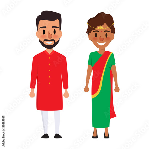 Indian character couple of different culture standing.
