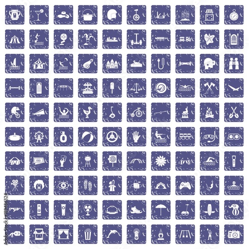100 summer vacation icons set grunge sapphire