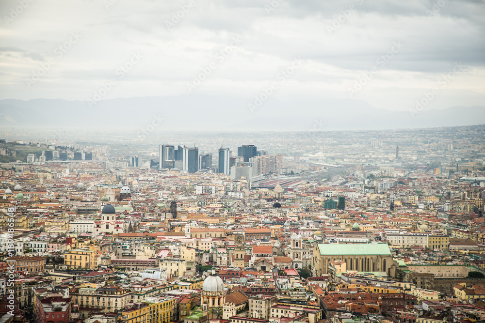 Naples, Italy - November 30 2017: Panoramic view of the italian city by Vesuvius