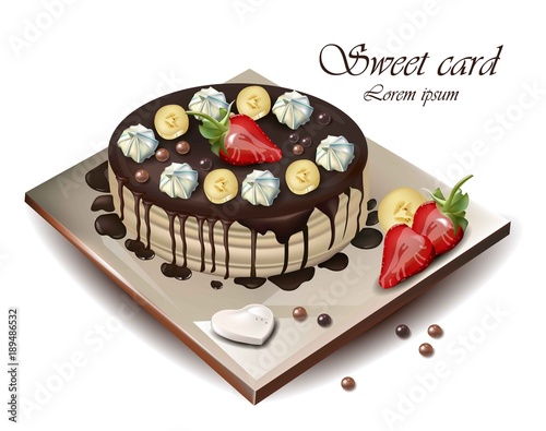 Delicious cake with fruits Vector realistic