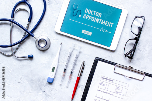 concept of appointment to doctor online top view