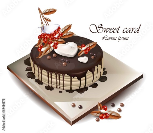 Delcious cake with white chocolate heart shape Vector