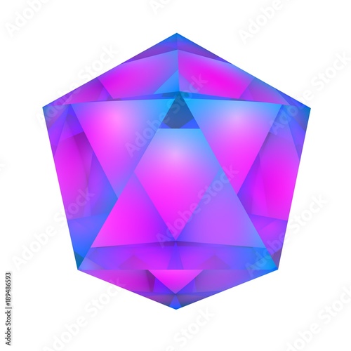 Icosahedron. Magic crystal, a symbol of water. Platonic body of equilateral triangles. Technology background