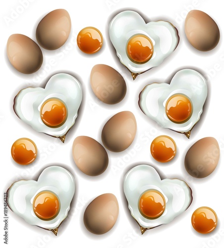 Eggs pattern Vector realistic. Layout Breakfast, menu page, cooking books