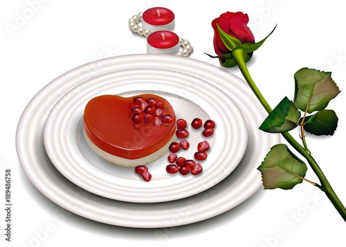 Heart shape dessert Vector realistic. Sweet Romantic Valentine day card red a...