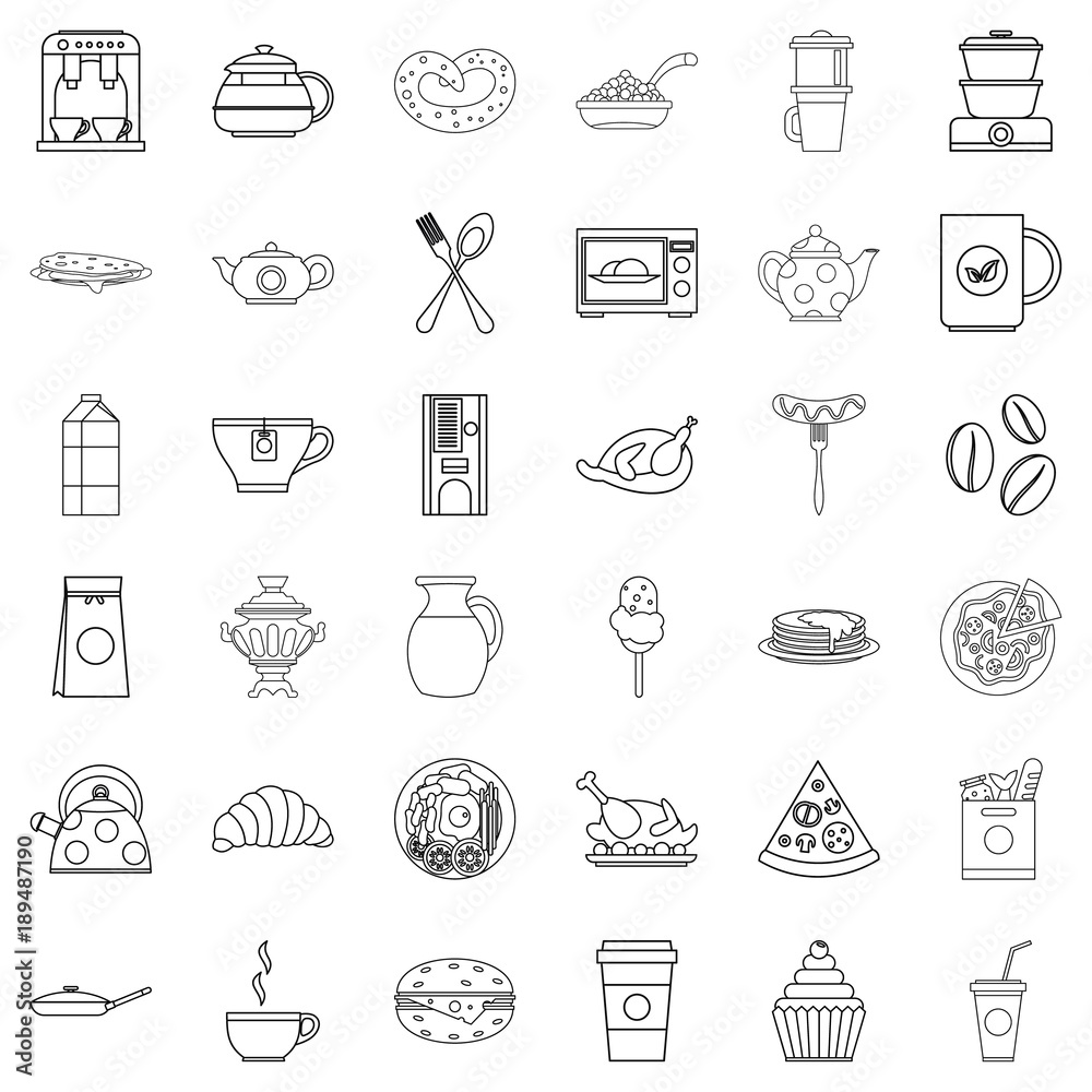 Foodstuffs icons set, outline style