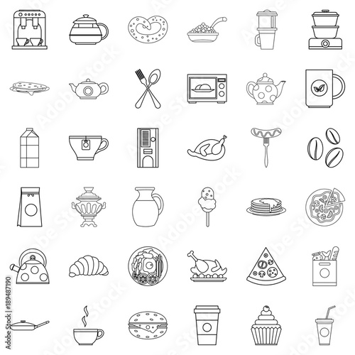 Foodstuffs icons set, outline style