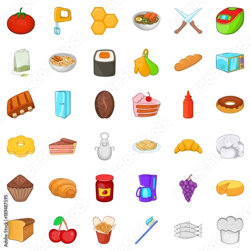 Comestible icons set, cartoon style