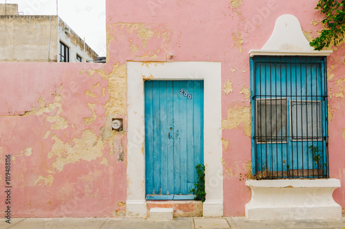 colerful house facade in campeche Mexico photo