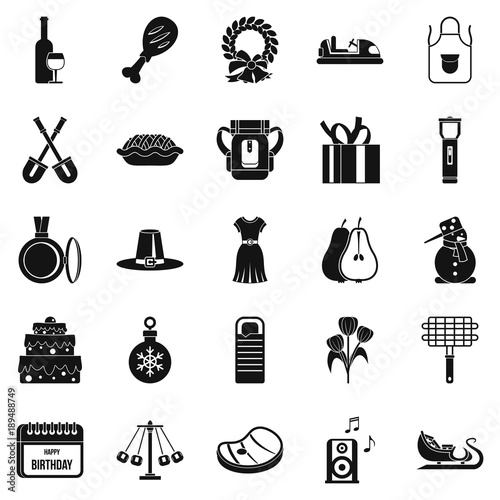 Family meeting icons set, simple style