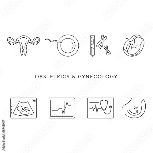 Pregnancy and childbirth. Vector line icons.