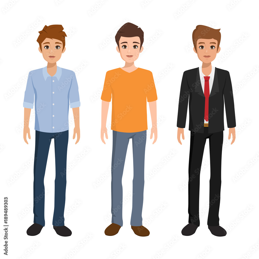 character of man in different style standing pose.
