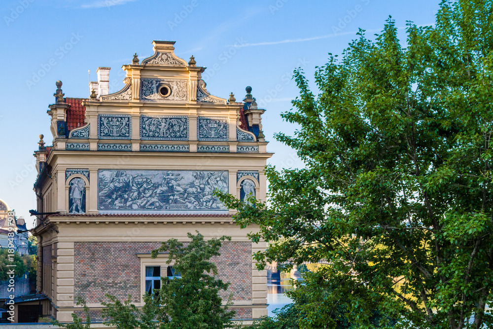 The view of an old house in the old town of Prague.