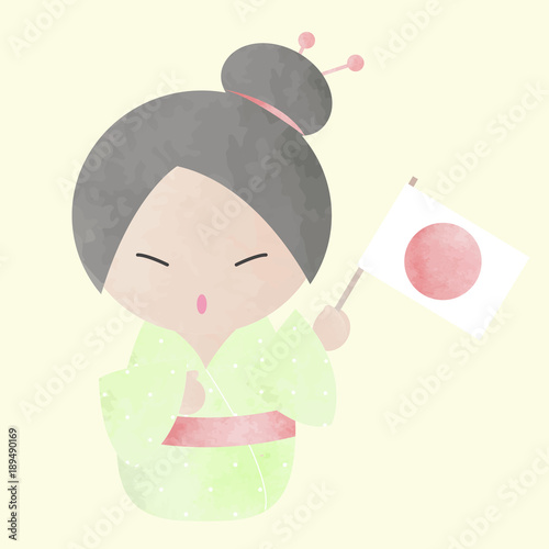 KOKESHI DOLL WITH JAPAN'S FLAG