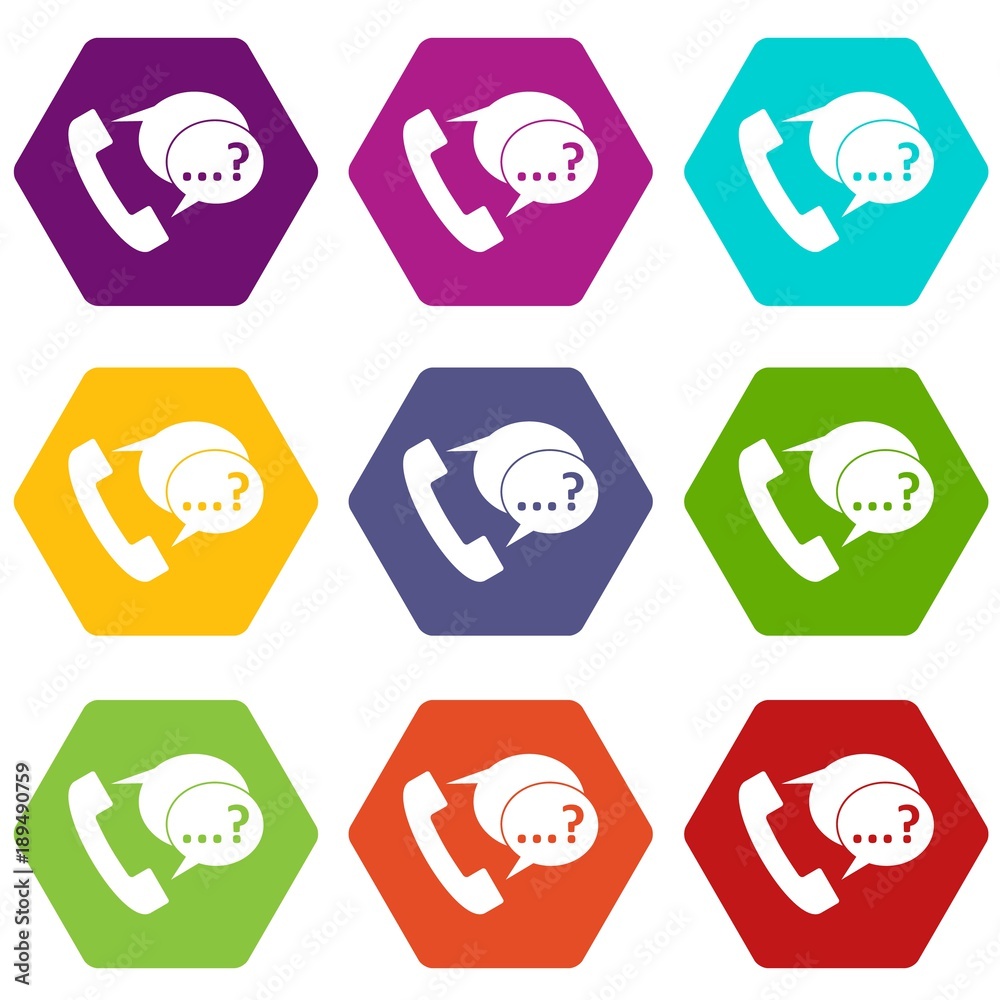 Phone sign and support speech bubbles icon set color hexahedron Phone sign and support speech bubbles icon set color hexahedron