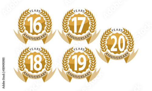 Obraz na płótnie Ribbon Anniversary Leaf Template Set w salonie