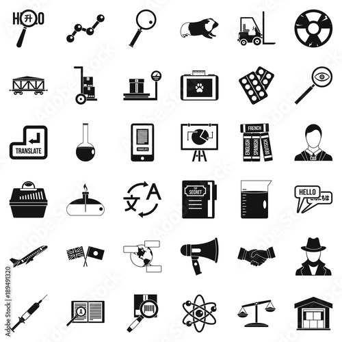 Scientific tool icons set, simple style