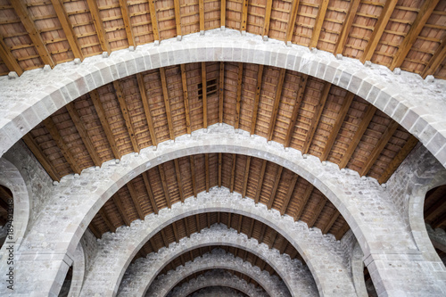 Ancient ceiling in Barcelona royal shipyard,medieval gothic building,in Port area of Barcelona. photo