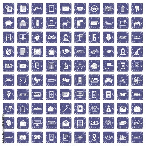 100 telephone icons set grunge sapphire