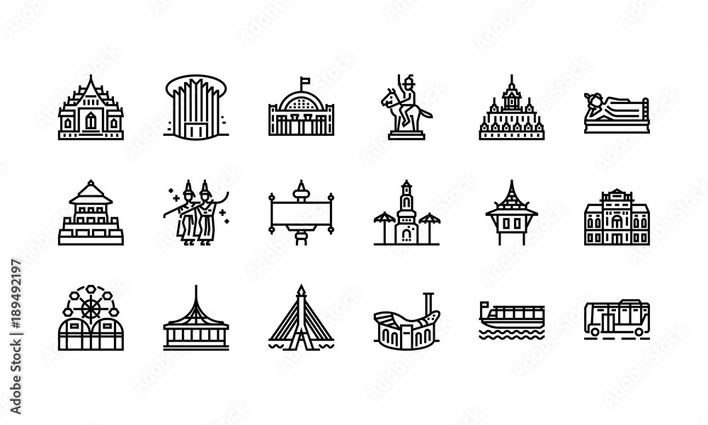 Obraz premium Bangkok symbols and landmarks icon set 2
