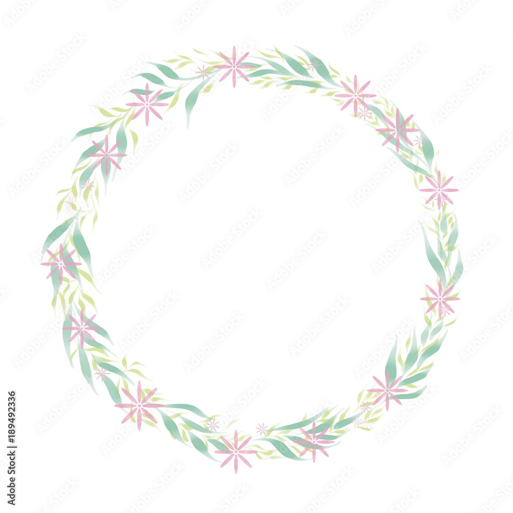 round shaped hand drawn frame border with leaves and flowers for invitation and greeting cards