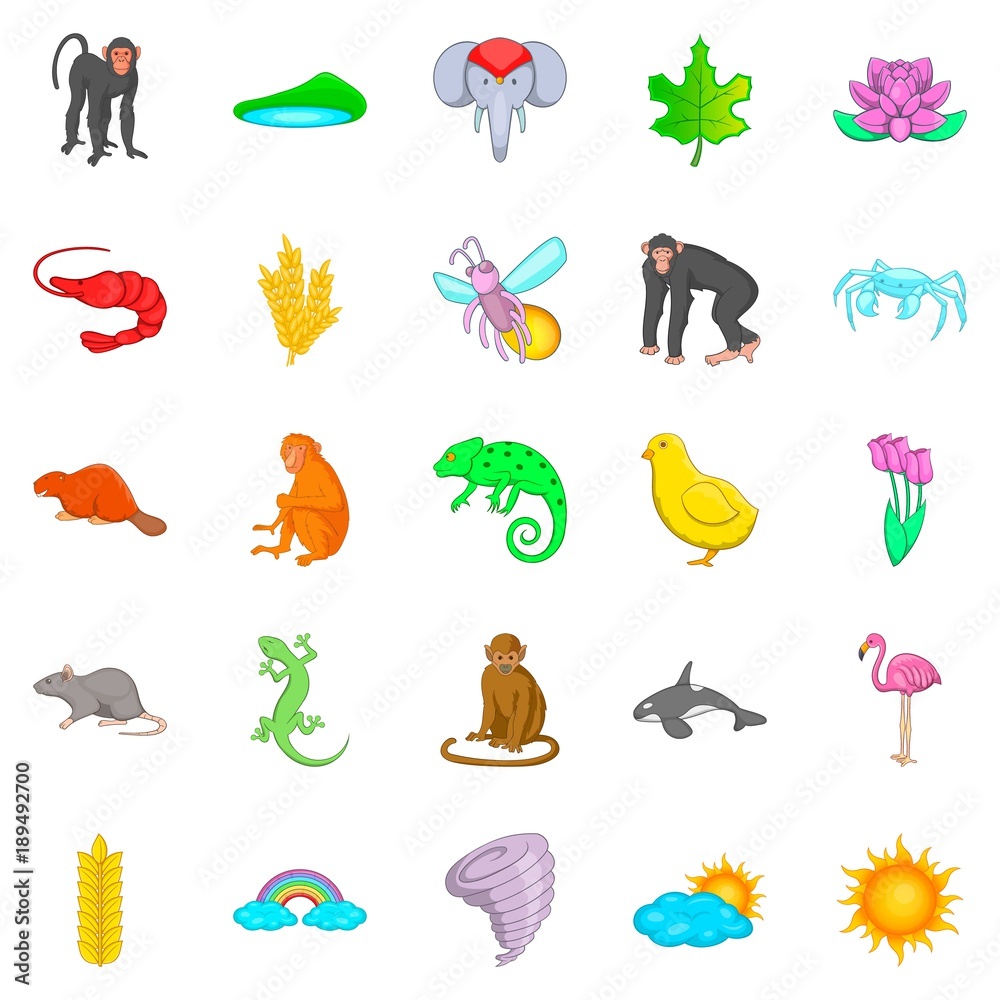 Obraz premium Exotic beast icons set, cartoon style
