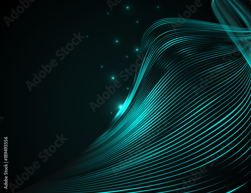 Abstract bright wavy lines on a dark blue background Futuristic technology illustration design The pattern of the wave line Abstract modern background for web site business Vector graphics