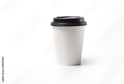 Isolate of a paper cup for coffee with a dark lid