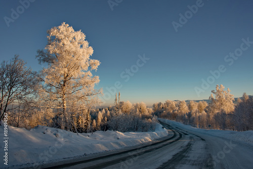 Russia. The South Of Western Siberia. Frosty dawn in Mountain Shoria.