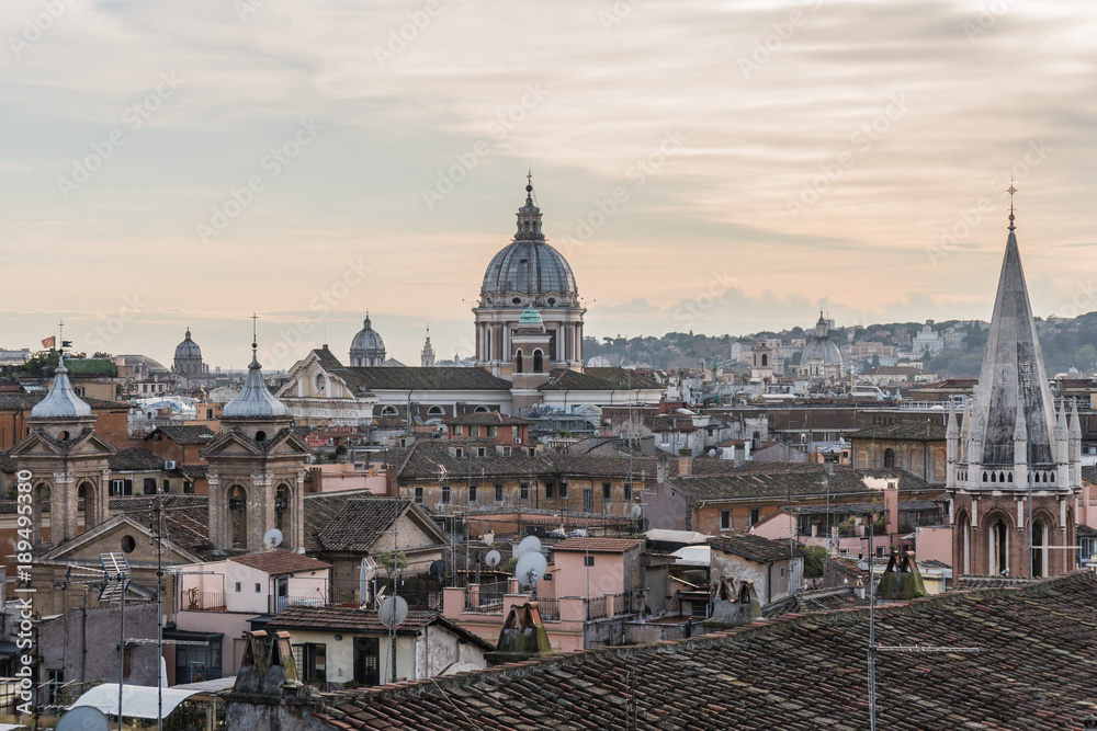 Cityscape of Rome, Italy. Roofs and of domes of cathedrals