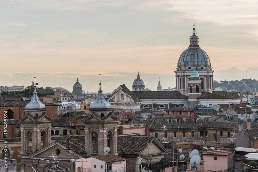 Cityscape of Rome, Italy. Roofs and of domes of cathedrals