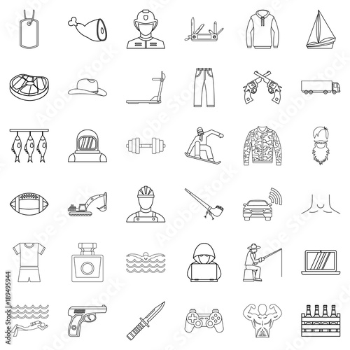 Labour legislation icons set, outline style