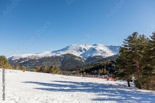 Person practicing mountain skiing in the Sierra de Guadarrama in Madrid