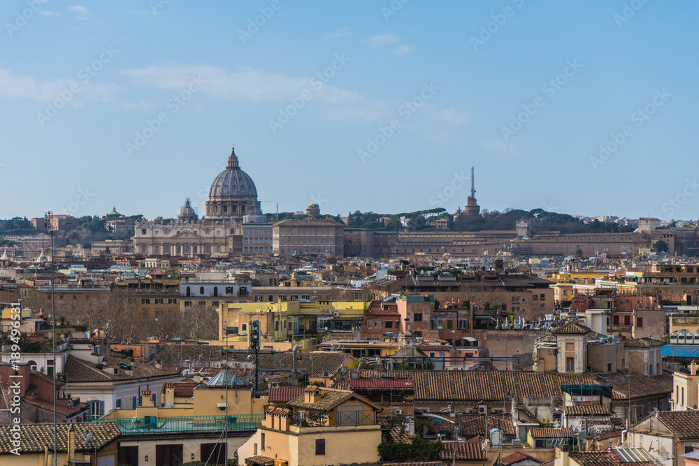 Cityscape of Rome and Basilica of Saint Peter in the Vatican