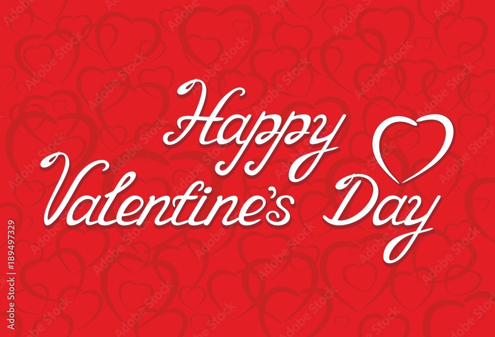 White lettering Happy Valentine's Day with heart on the red background with many hearts. Vector illustration White lettering Happy Valentine's Day with heart on the red background with many hearts. Vector illustration
