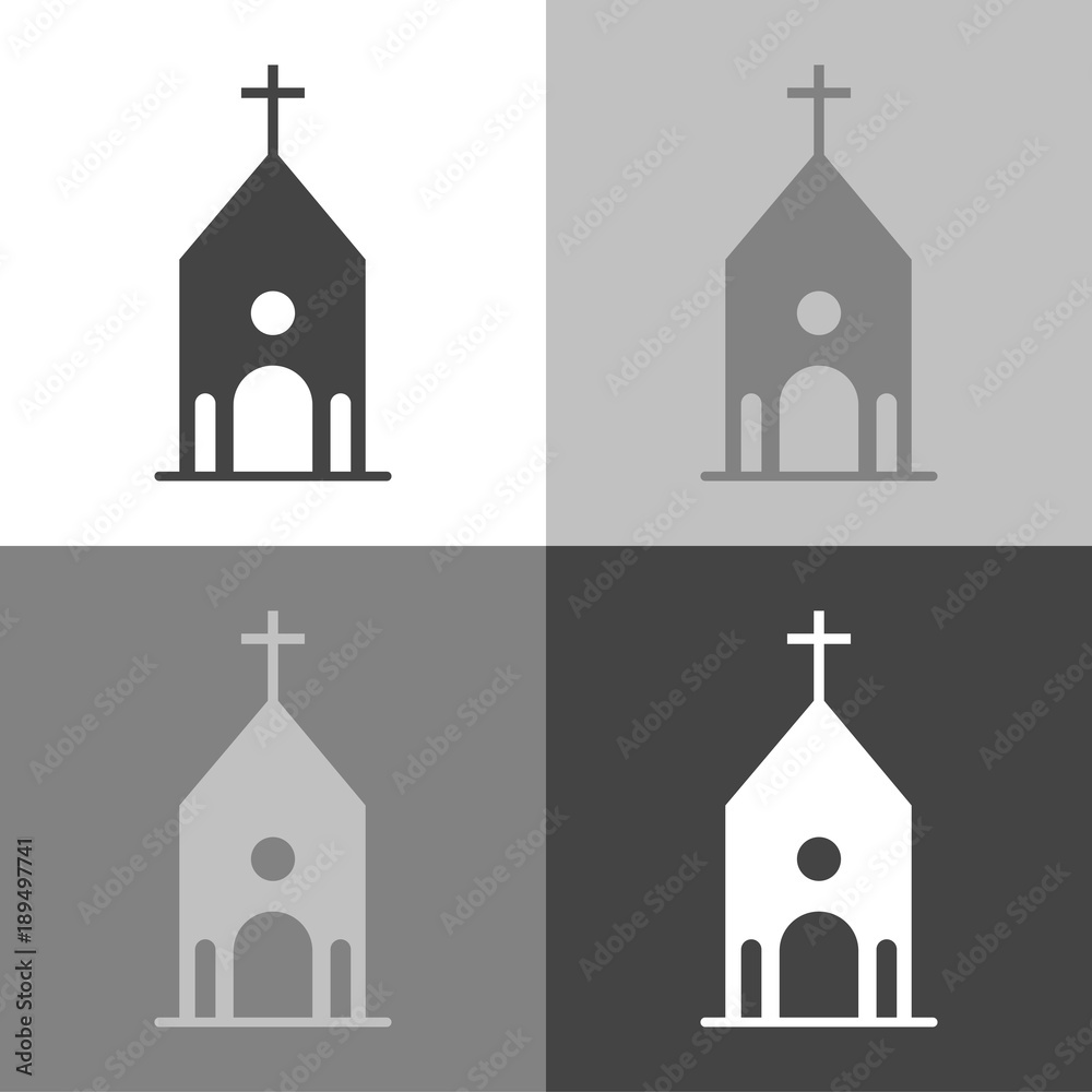 Church building icon. White vector icon on white-grey-black color